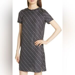 Theory Black and White Geometric Patterned Silk Dress medium